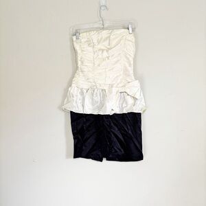 Vtg 1980s CONTEMPO CASUALS Women’s Black Ivory Strapless Satin Dress Size S